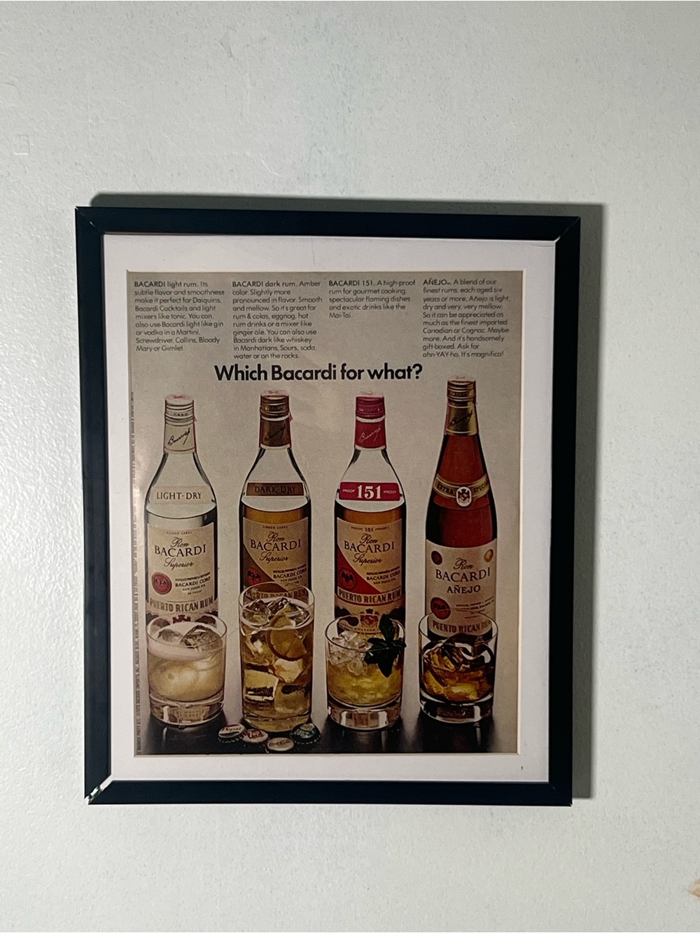 Vintage Bacardi Alcohol Advertisement Framed Art Ad Home Decor Artwork Bar